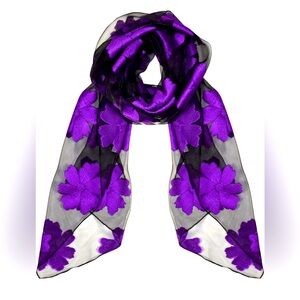 Peach Couture Fashion Lightweight Floral Embroidered Burnout Scarf purple/black